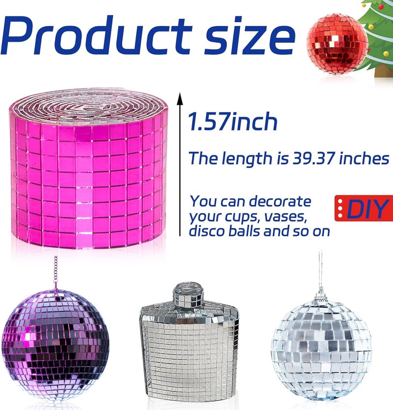 Giftmeet Self Adhesive Disco Ball Tiles, 3200 Pieces Rose Red Mirror Mosaic Tiles, 5 x 5 mm Glass, Modern Contemporary Style, Multi-Surface, Roll, 2 Rolls (Rose Red) - Image 2